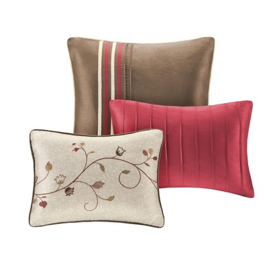 California King Red and Taupe 7-Piece Embroidered Comforter Set