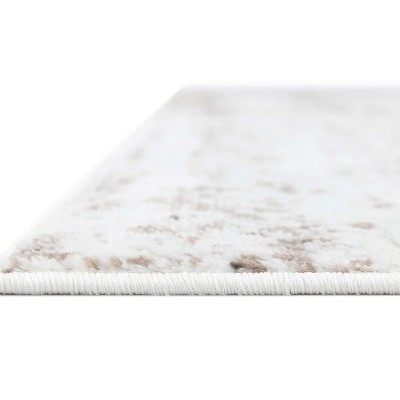 Beige and Gray Floral Motif Synthetic Area Rug