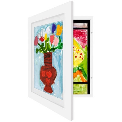Americanflat Kids Art Frame 10x12.5 inches with 8.5x11 inches Mat - Composite Wood And Glass - Holds 100 Artworks