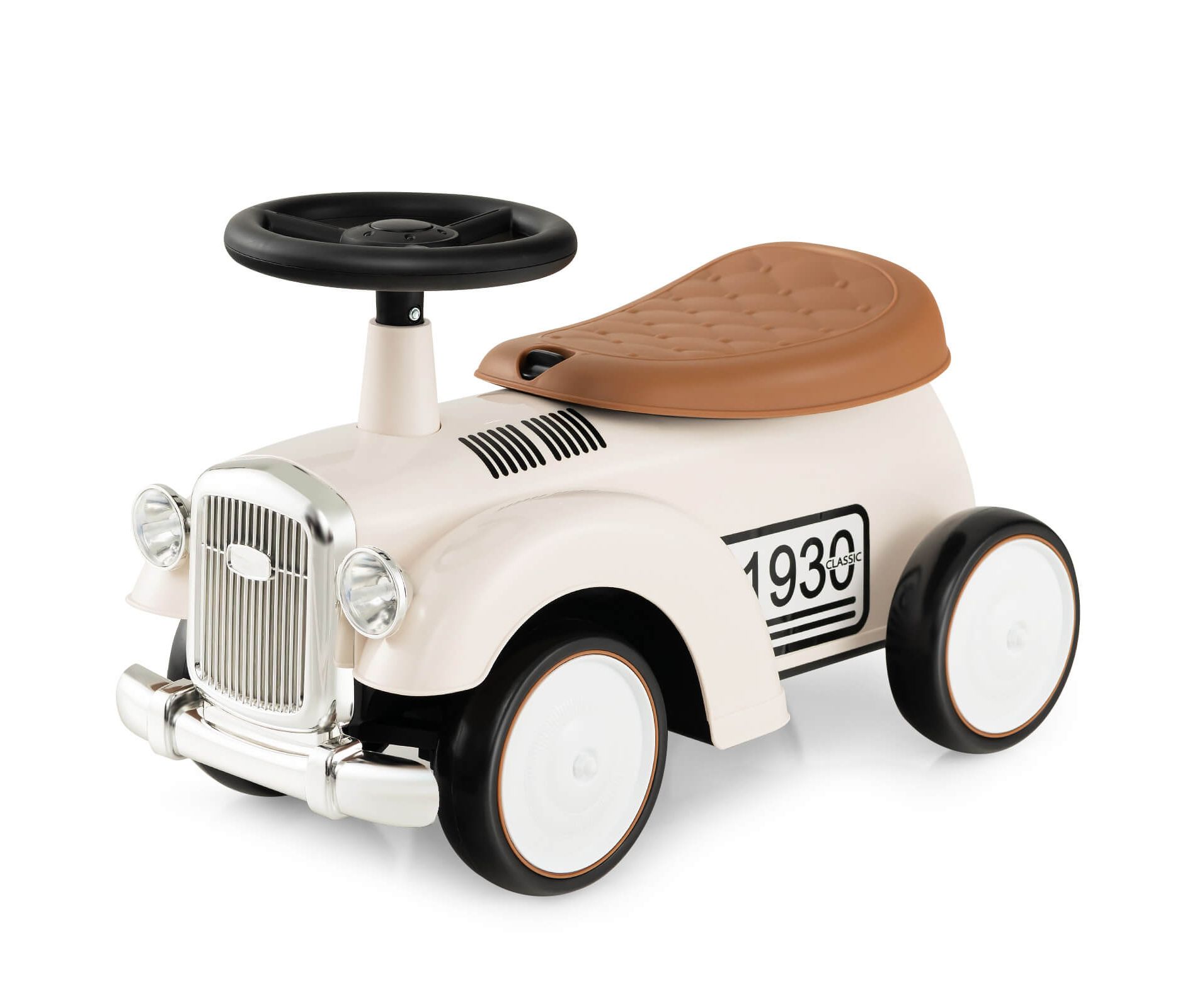 Costway Retro Kids Ride-on Toy Kids Sit to Stand Vehicle with Working Steering Wheel White