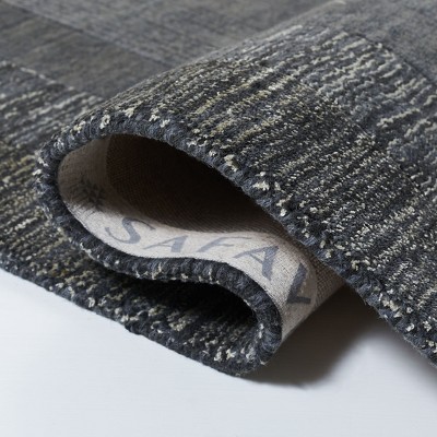 Charcoal and Blue Hand-Tufted Wool Runner Rug