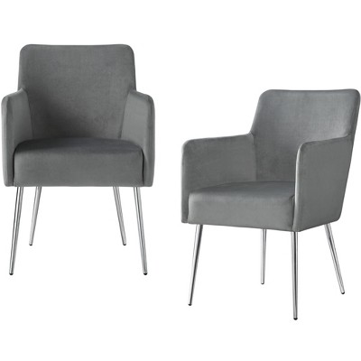 HomeRoots Set of Two Light Gray And Silver Upholstered Velvet Dining Arm Chairs