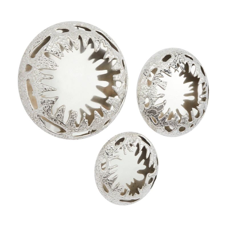 Set of 3 Aluminum Sunburst Wall Decors with Textured Pattern Silver - Olivia &#38; May, 2 of 7