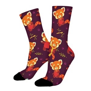 Cartoon Red Panda Women Printed Crew Socks Funny Funky Socks Soft Polyester Novelty Gifts for Artists Men - 1 of 1