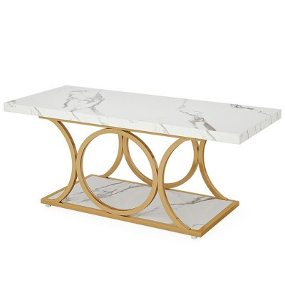 Resenkos Center Coffee Table, Living Room Table,Rectangle Coffee Table, 47.24" Center Table with Faux Marble Top,Faux Marble Black & Gold