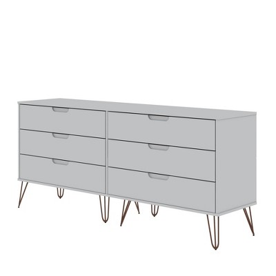 Mid-century Modern White Double Low Dresser with Metal Legs