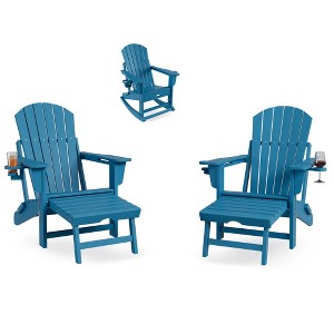 Folding Adirondack Rocking Chair With Footrest, Adirondack Rocking Chair Outdoor With Retractable Ottoman and Cup Holder, Rocking Adirondack Chairs - 1 of 4