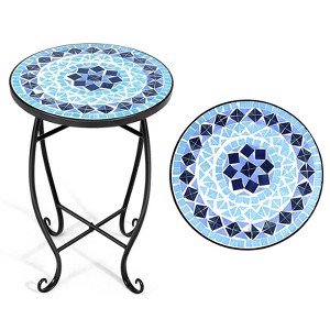 Tangkula Outdoor Plant Stand Top Round Accent Steel Table Garden - 1 of 4