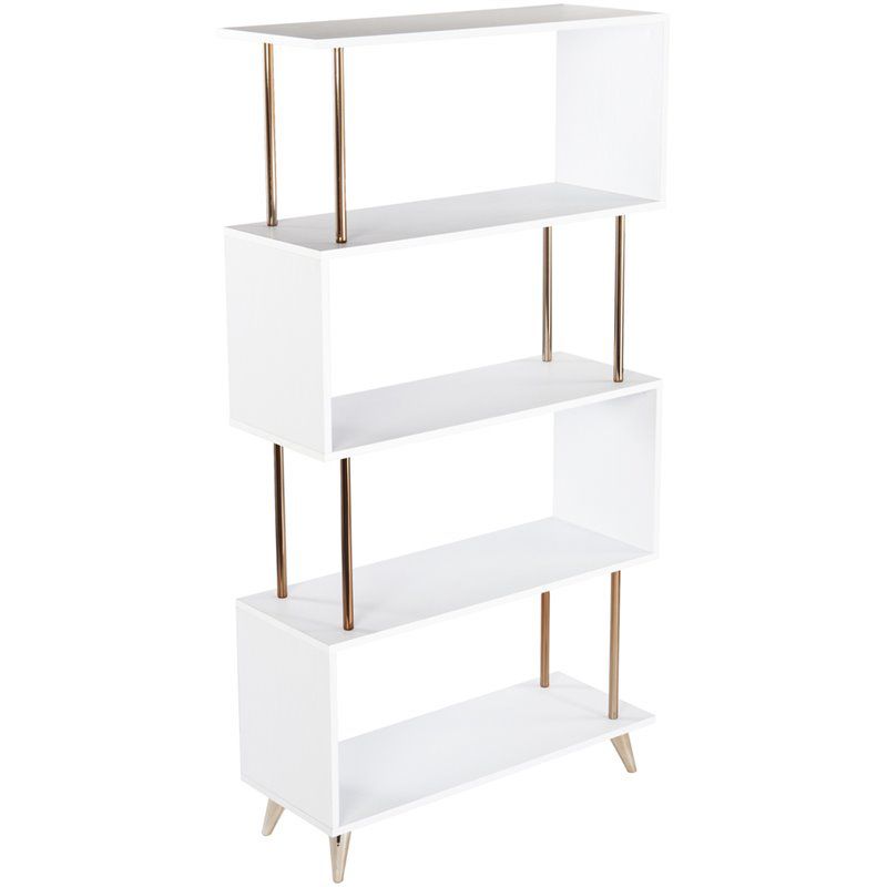 SEI Furniture Beckerman 4 Shelf Bookcase in White and Champagne, 1 of 11