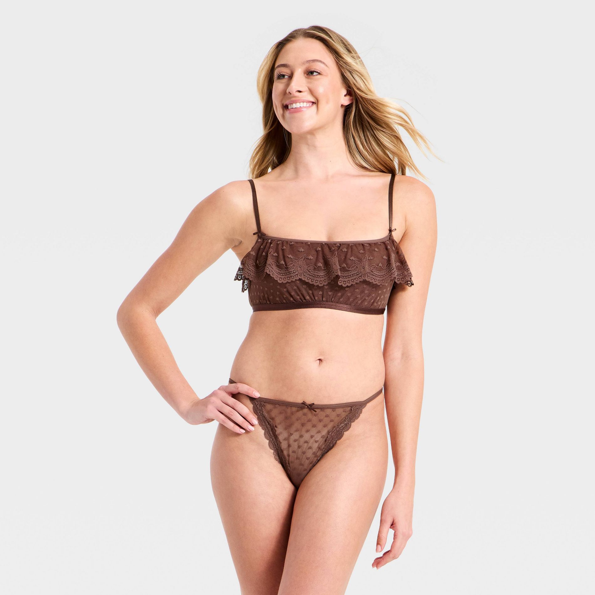 Women's Heart Lace Bralette & Cheeky Set - Wild Fable™