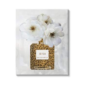 Stupell Industries Leopard Print Perfume Bottle Glam White Spring Florals