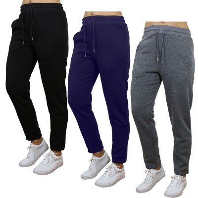 Women's Loose Fit  Fleece-Lined Open Bottom Sweatpants -3 Pack