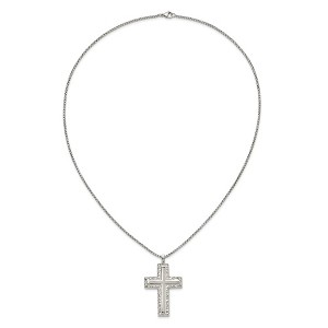 Chisel Stainless Steel Polished and Textured Cross Pendant on a 24" Box Chain Necklace - 1 of 4