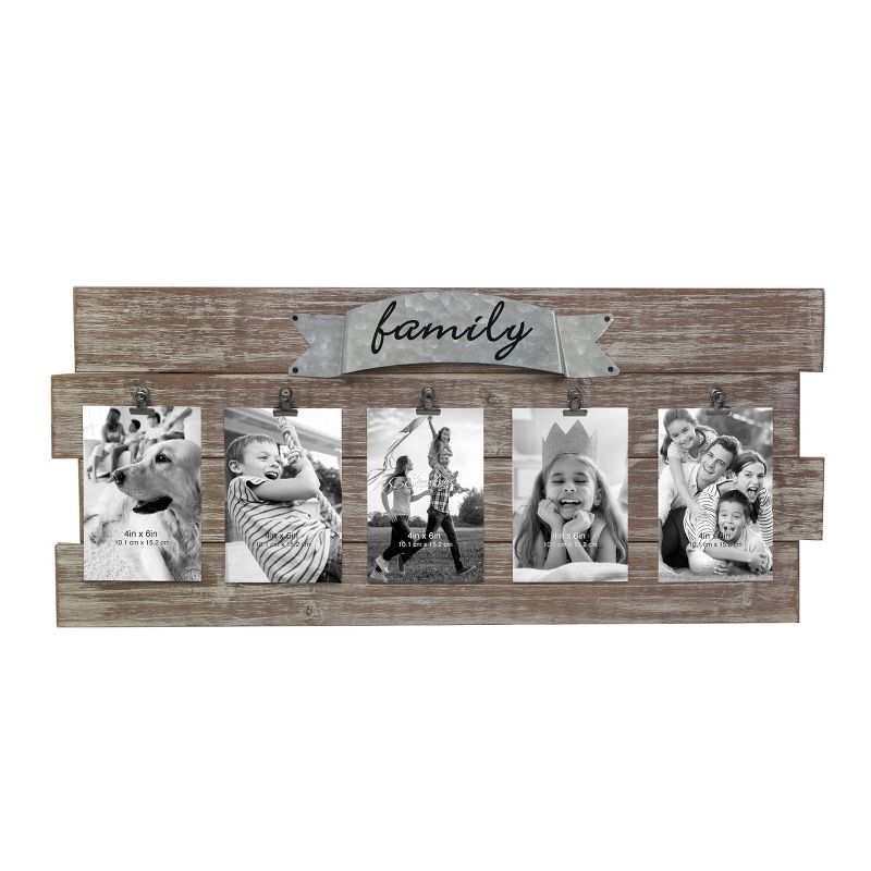 26.4&#34; x 11.6&#34; Rustic Wooden Collage Photo Frame with Clips Worn White/Brown - Stonebriar Collection, 1 of 7