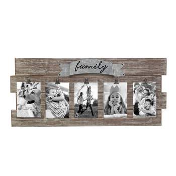 26.4" x 11.6" Rustic Wooden Collage Photo Frame with Clips Worn White/Brown - Stonebriar Collection