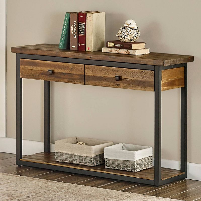 Claremont Rustic Wood Console Table with Two Drawers and Low Shelf Dark Brown - Alaterre Furniture, 3 of 11