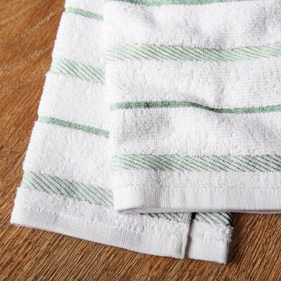 Pistachio Green and White Cotton Kitchen Towel Set of Four