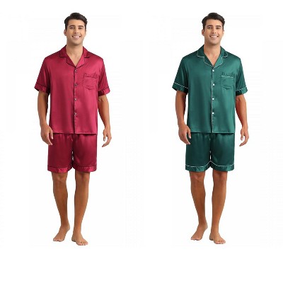 INSPIRE CHIC Men's 2 Pack Sleepwear Classic Soft Short Sleeve Satin Pajamas Set