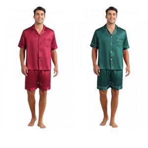 INSPIRE CHIC Men's 2 Pack Sleepwear Classic Soft Short Sleeve Satin Pajamas Set - 1 of 4