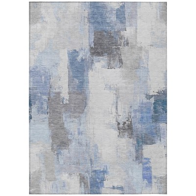 Denim Blue And Ivory Abstract Washable Indoor Outdoor Area Rug