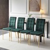 Oversart 5-Piece Dining Set Including Green Velvet High Back Golden Color Legs Nordic Dining Chair & Creative Design MDF Dining Table - 4 of 4