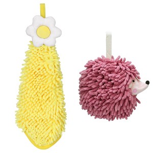 REGALWOVEN 2 Packs Chenille Hand Towel Flower and Cute Cartoon Hanging Hand Towel for Bathroom 6" x 15"/7" x 7" - 1 of 4