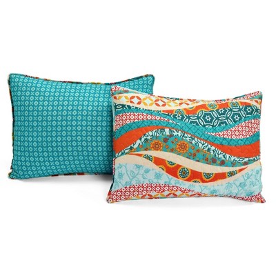 Hailey Turquoise and Orange Reversible Cotton King Quilt Set