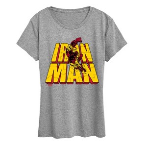 Women's - Marvel - Iron Man Stacked Name Oversized Short Sleeve Graphic T-Shirt - 1 of 4