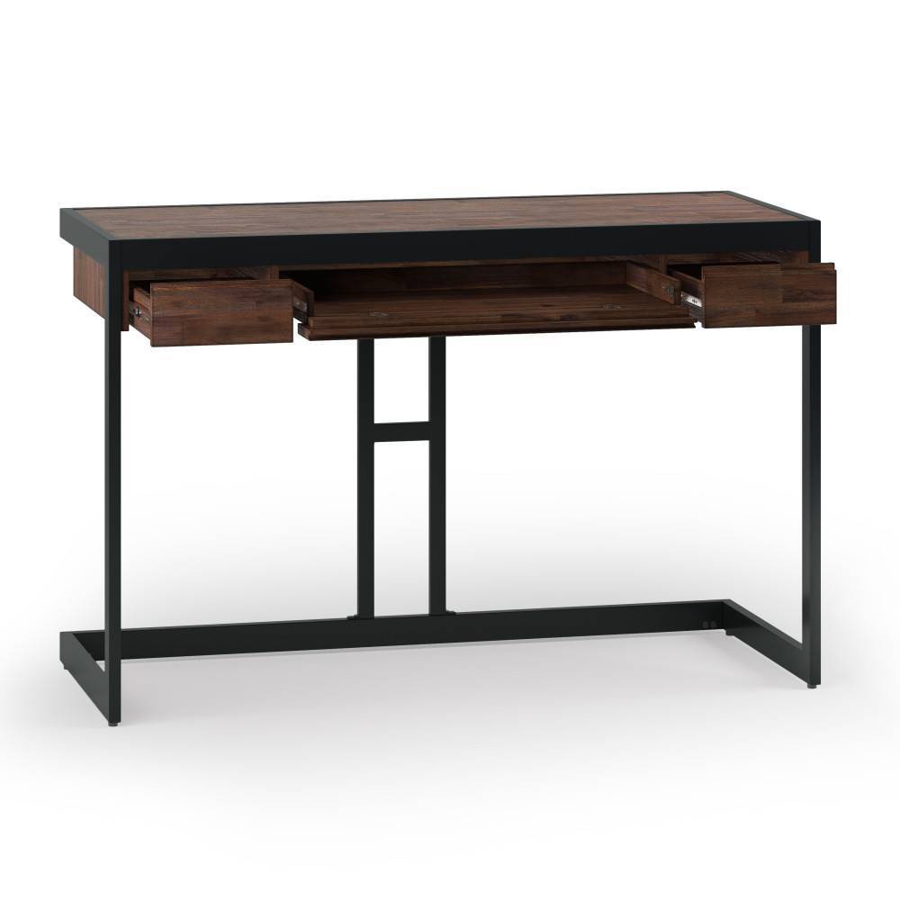 Cecilia Small Desk Distressed Charcoal Brown - WyndenHall: Industrial Style, Office Desk with Keyboard Tray & File Cabinet