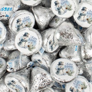 Happy Holidays Snowman Silver Stickered Chocolate Kisses For Stocking Stuffers, Favors & More - 1 of 4