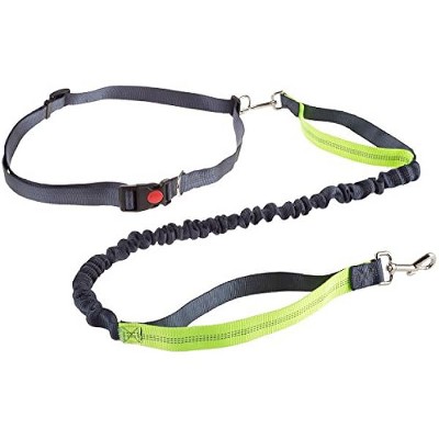 PETMAKER Hands-Free Dog Leash-Dual Handle Waist Belt Style Expandable Bungee Leash with Reflective Stitching for Running, Walking, Jogging, Hiking