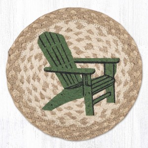 Earth Rugs Coastal Cottage Trivet – Round Braided Jute Mat with Adirondack Chair Design - 1 of 3