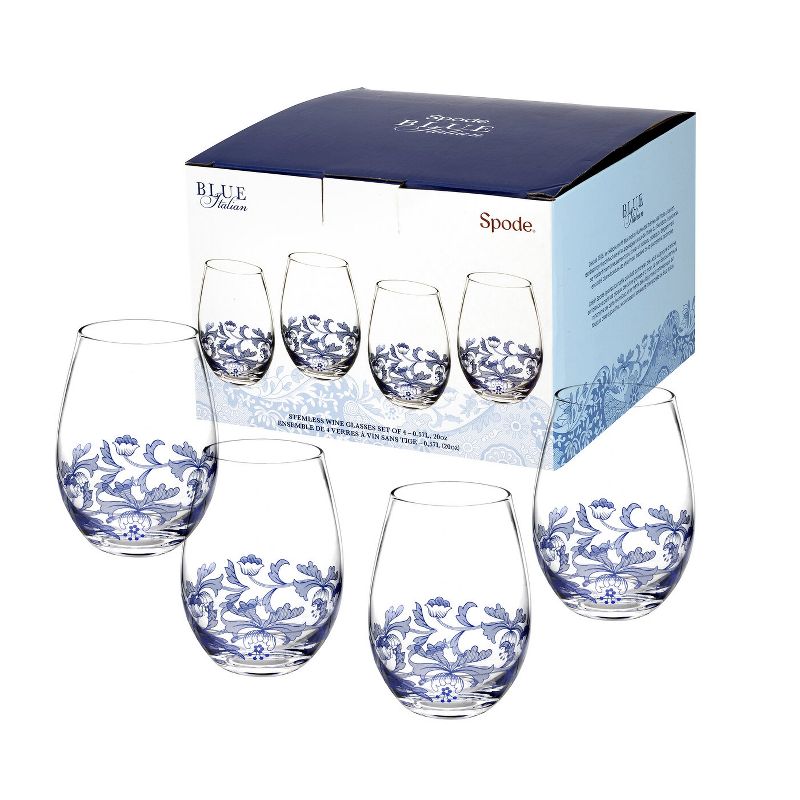 Spode Blue Italian Stemless Wine Glasses, Set of 4, 19 oz, 3 of 4