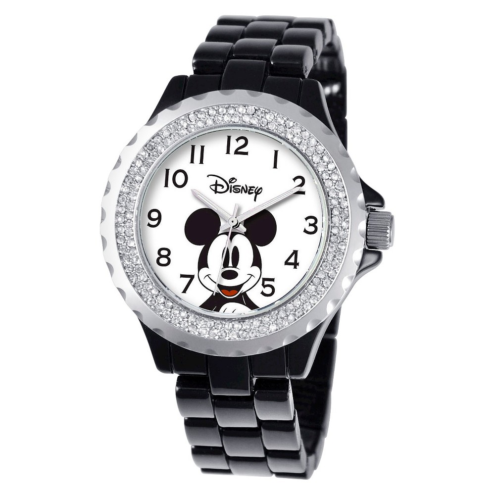 Photos - Wrist Watch Women's Disney Mickey Mouse Enamel Sparkle Watch - Black