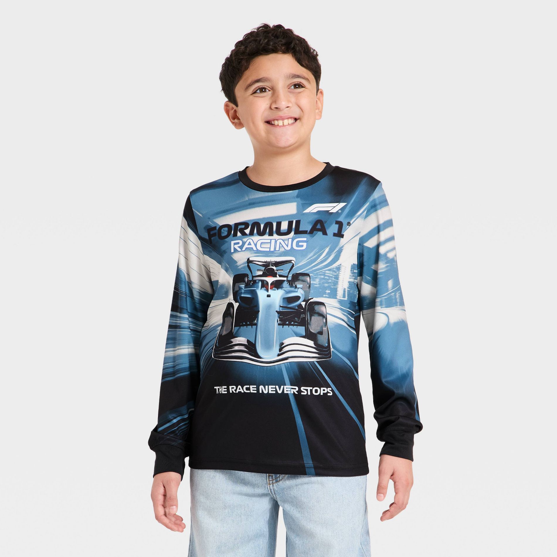 Boys' Formula 1 Race Car Mesh Riding Jersey - Black