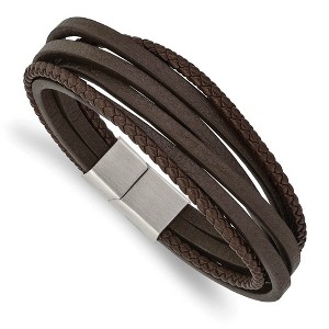 Black Bow Jewelry Stainless Steel & Genuine Leather Multi Strand Bracelet, 8 Inch - 1 of 4