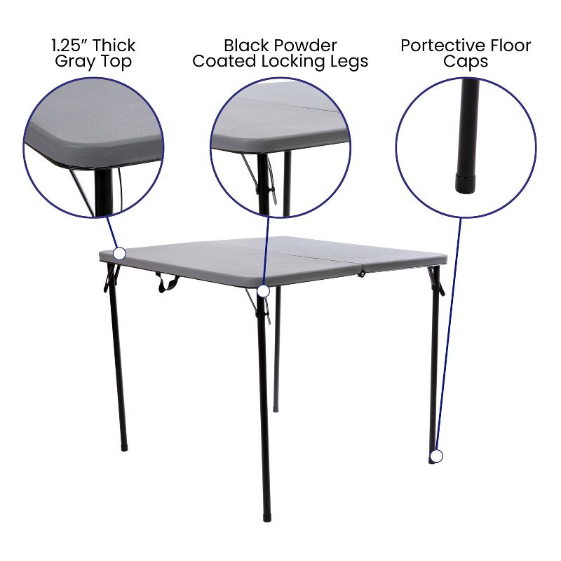 Flash Furniture 2.83-Foot Square Bi-Fold Plastic Folding Table with Carrying Handle, 5 of 13