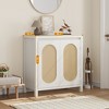 Rattan Storage Cabinet, Wooden Sideboard Buffet Cabinet with Doors and Shelves, Small Console Cabinet with Storage for Entryway, White - 3 of 4