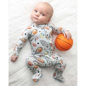Lev Baby Boys' Bamboo Zipper Footie Pajamas – Baseball, Football & Soccer Print One-Piece Baby Boy Clothes (NB–6/9M) - 1 of 4