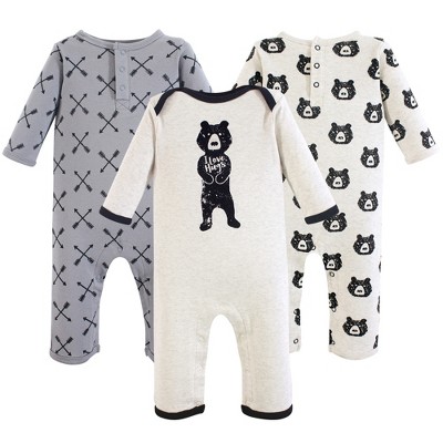 Yoga Sprout Baby Boy Cotton Coveralls 3pk, Bear Hugs, 0-3 Months