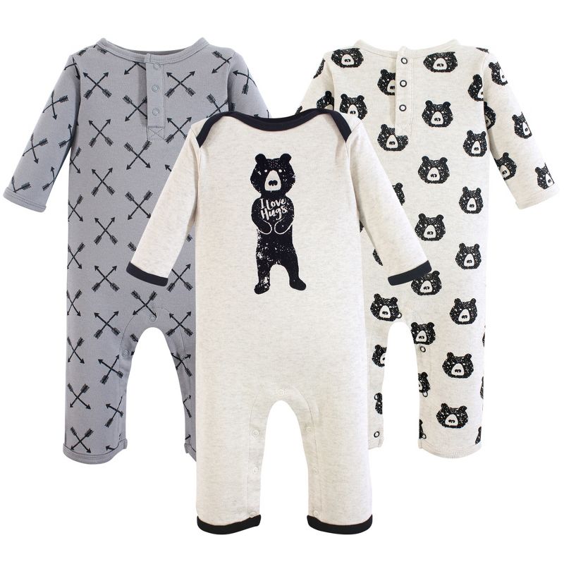 Yoga Sprout Baby Boy Cotton Coveralls 3pk, Bear Hugs, 1 of 2