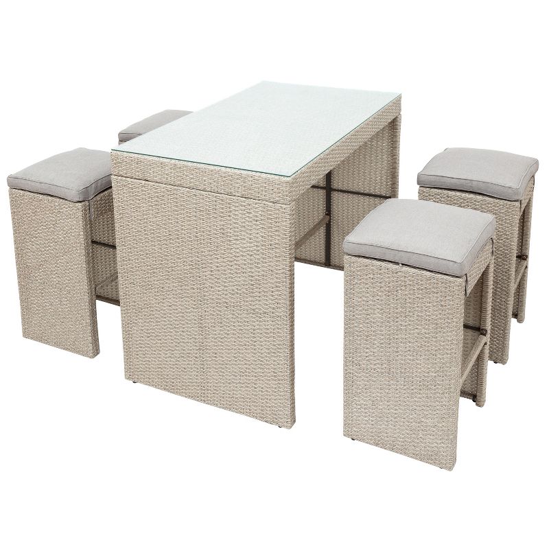 5-piece Patio Rattan Bar Dining Table Set with 4 Stools-ModernLuxe, 4 of 13