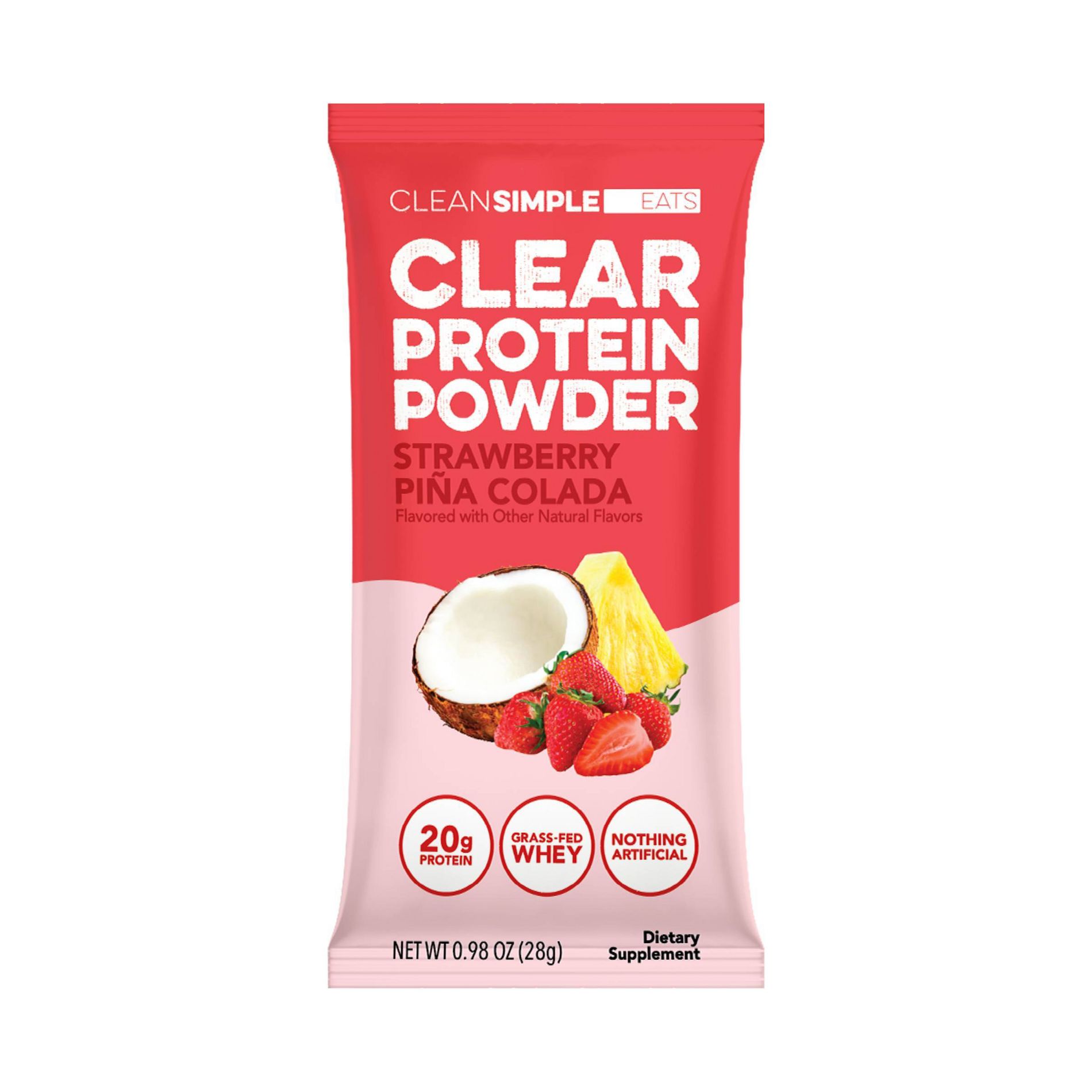 Clean Simple Eats Clear Protein Powder Strawberry Pina Colada - 0.98oz/1 Stick: Whey Protein Isolate, 20g Protein