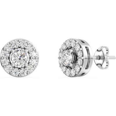 Gilded Lab-Grown Diamond Sterling Silver & 14KT Yellow Gold-Plated Stud Earrings for Women, Round Halo Shaped, 1/4, 1/2, 3/4, 1 Carat Total Weight