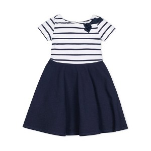 Hope & Henry Girls' Short Sleeve Lightweight Knit Skater Dress, Kids - 1 of 4