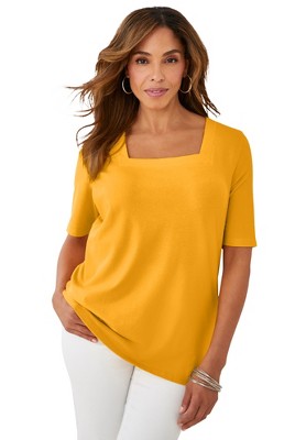 Jessica London Women's Plus Size Stretch Cotton Square Neck Tee