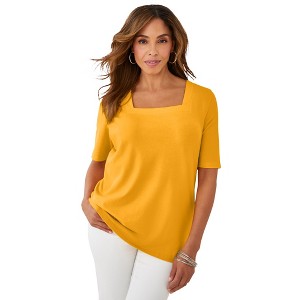 Jessica London Women's Plus Size Stretch Cotton Square Neck Tee - 1 of 4