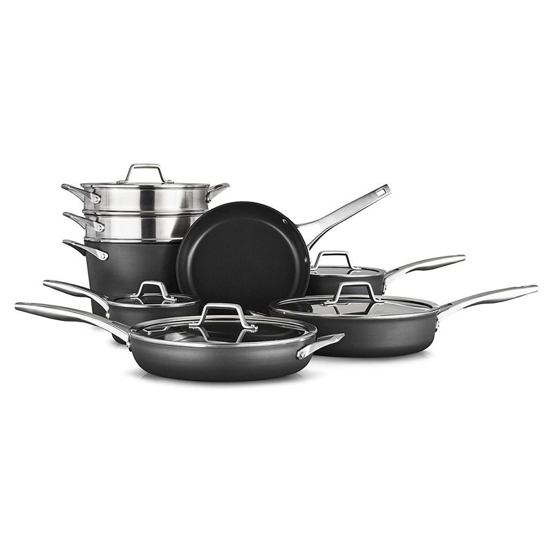 Calphalon 13-Piece Nonstick Kitchen Cookware Set with 2 Frying Pans, Saucepan, Stockpot, Saute Pan, Glass Lids, and Stay-Cool Handles, Black, 1 of 7