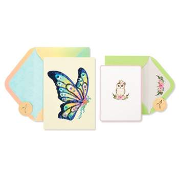 2ct Cards Sequin Butterfly and Owl with Crown - PAPYRUS