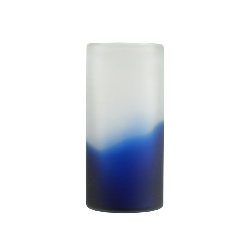 Northlight 10.5" Smoke Cylindrical Hand Blown Frosted Glass Vase - White/Blue, 1 of 2